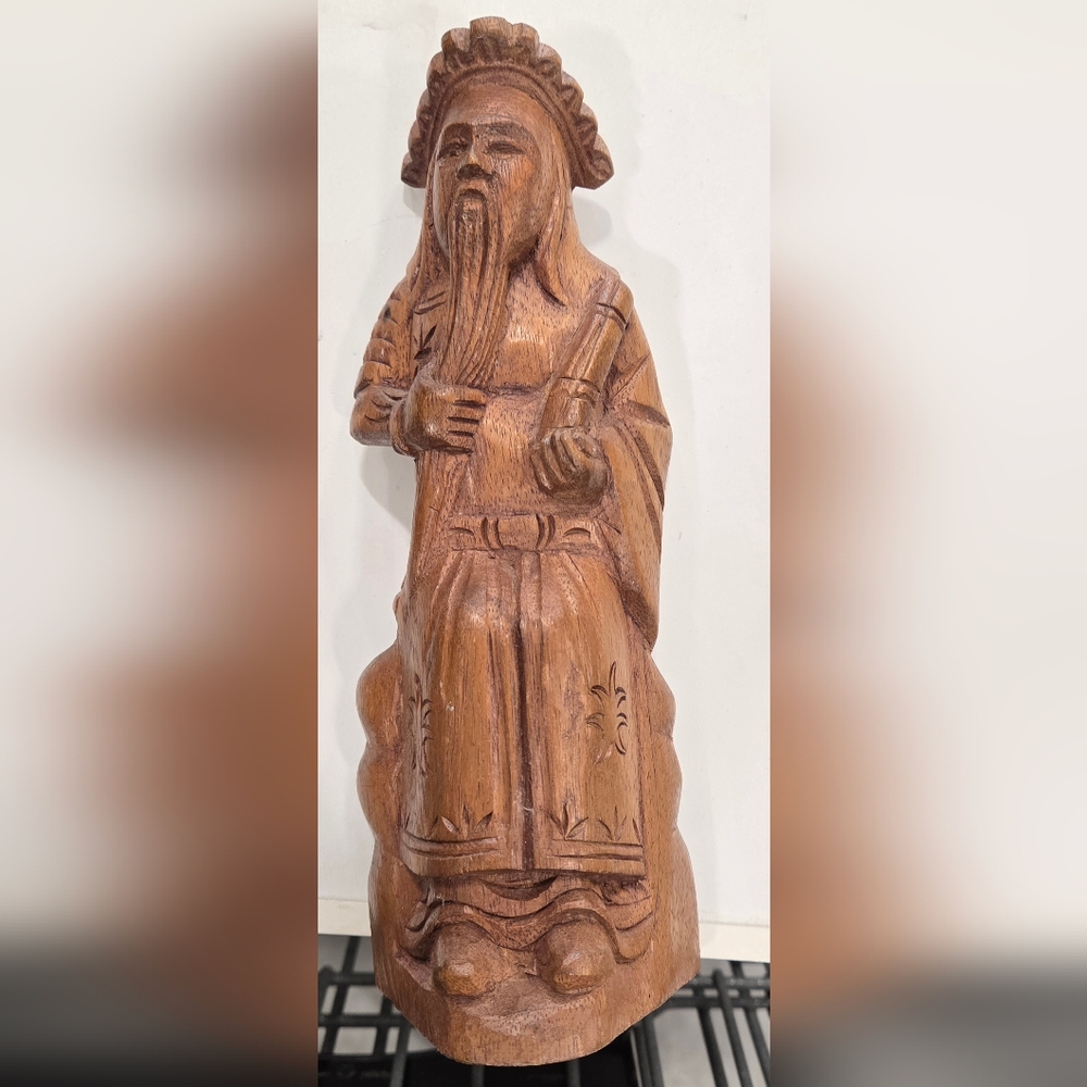 Hand Carved Chinese Deity of Longevity 9.5" Tall